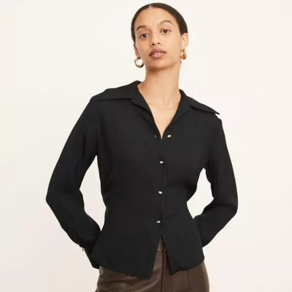 Vince Fitted Shaped Collar Blouse in Black Size 0 - Picture 1 of 5
